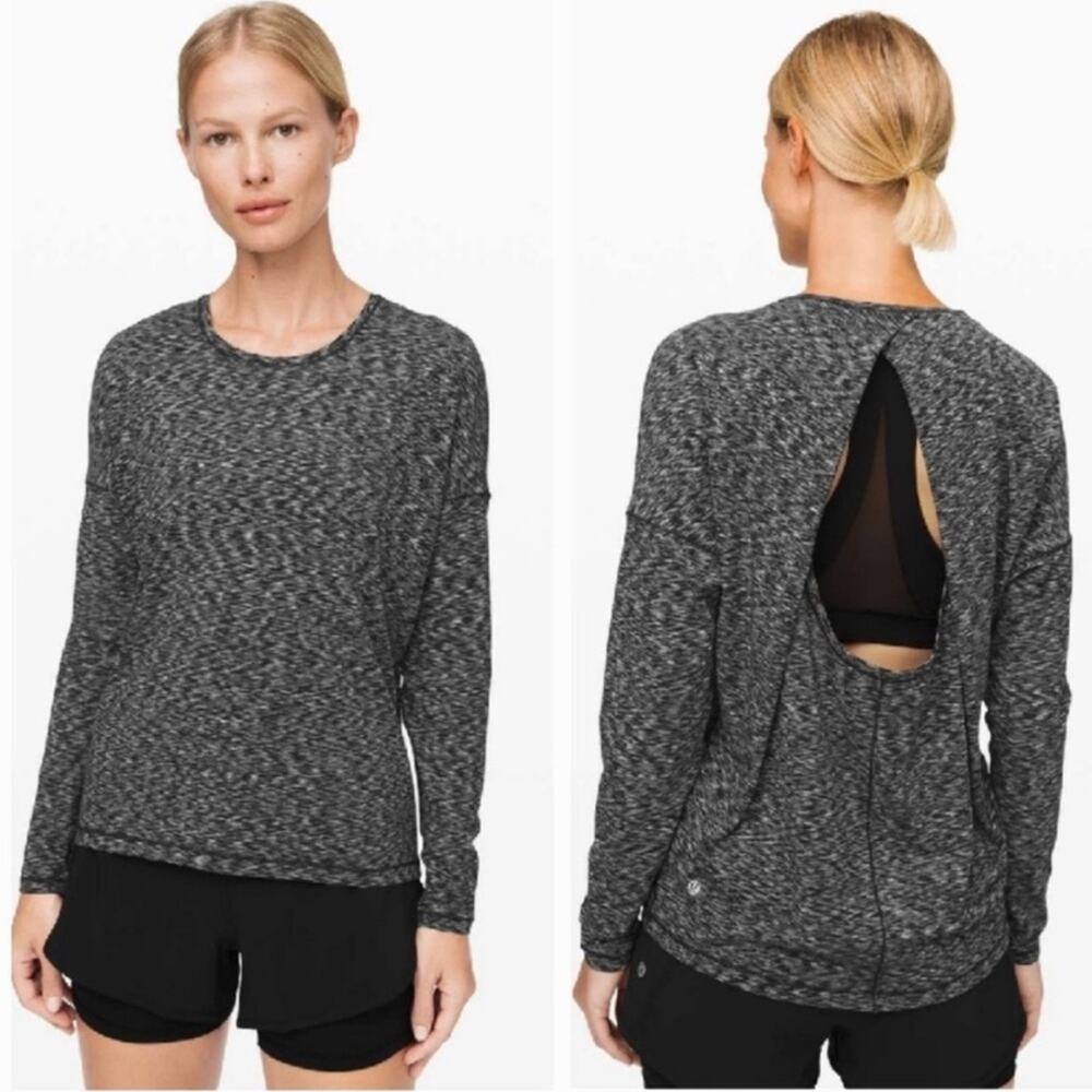 Lululemon Gray Cutout Back Long Sleeve Workout Active Top Womens Size 2